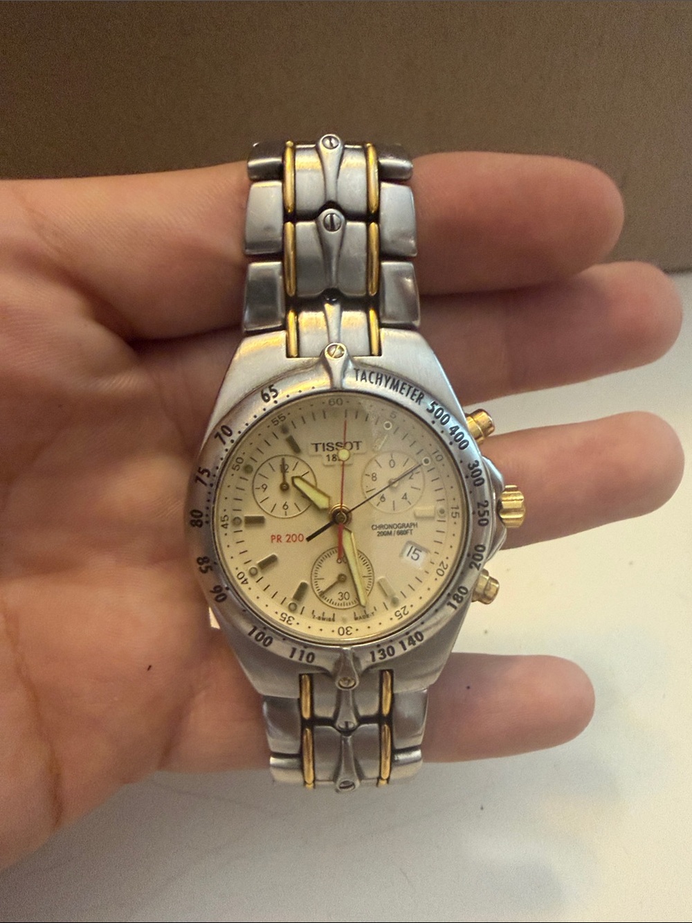 Tissot Two-Tone Silver and Gold Chronograph Watch with Cream Dial PR200